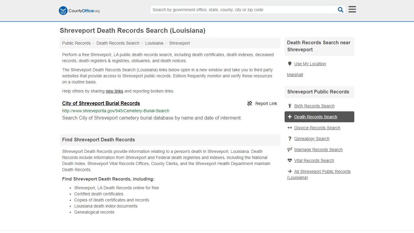 Death Records Search - Shreveport, LA (Death Certificates ...